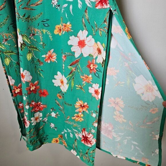 NWT ESSUE GREEN FLORAL V NECK SPAGHETTI STRAP MAXI DRESS SLIT SIDES SIZE L - Picture 10 of 15